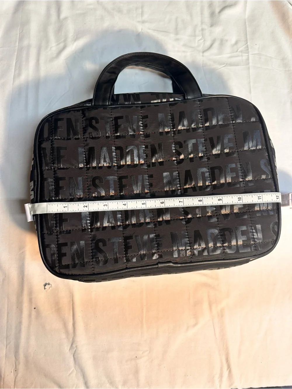 Steve Madden Black Quilted Clear Travel Cosmetic Makeup Train Case Bag